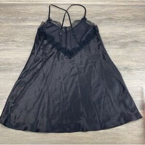 In Bloom Satin Camisole Sleep Top w/lace Women Large Black Sleeveless Sexy